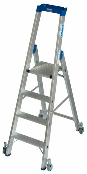 4-step single-sided KRAUSE ladder with platform and spring castors