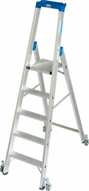 5-step single-sided KRAUSE ladder with platform and spring castors