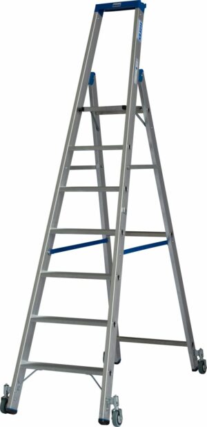 7-step single-sided KRAUSE ladder with platform and spring castors