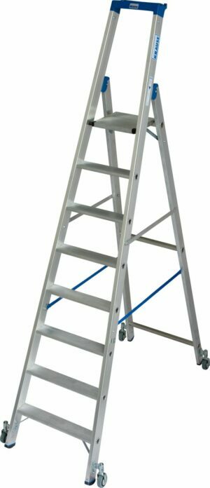 8-step single-sided KRAUSE ladder with platform and spring castors