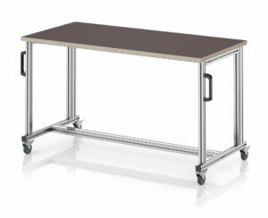 Mobilny stół warsztatowy z profili aluminiowych z laminowanym blatem