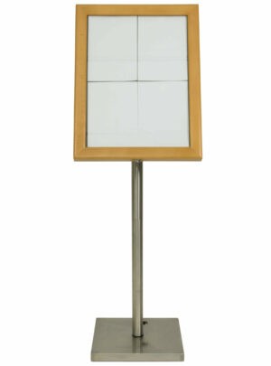 Light wood texture menu stand with LED lighting MCS-4A4-WLTE-SET