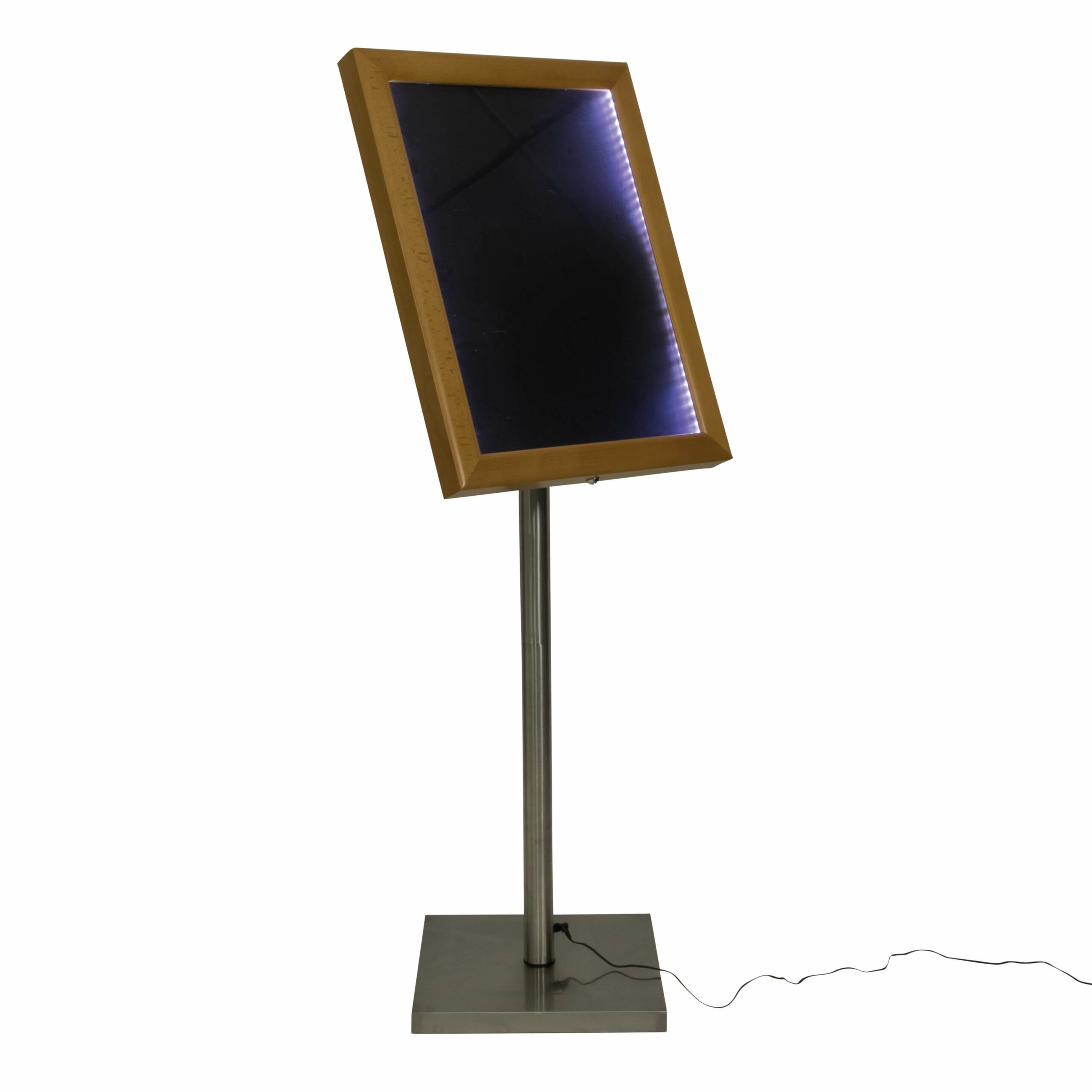 Šviesaus medžio faktūros meniu stovas su LED apšvietimu MCS-4A4-WLTE-SET