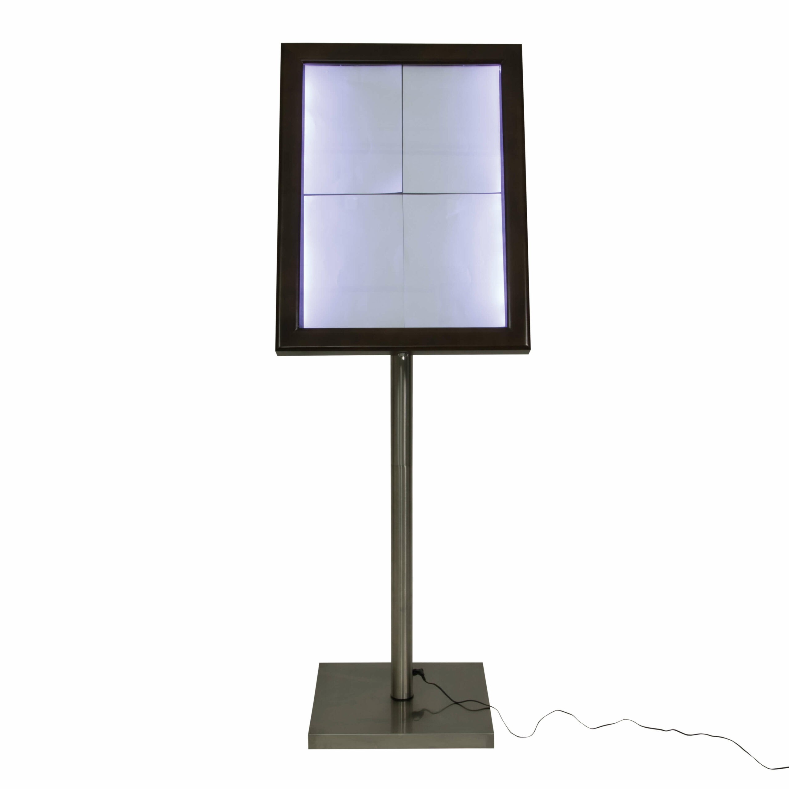 Tamsaus medžio faktūros 4xA4 formato meniu stovas su LED apšvietimu MCS-4A4-WLDB
