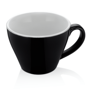 Porcelain mug, black mug with saucer