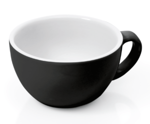 Porzellantasse, schwarze Tasse mit Untertasse