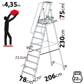 10-stufige klappbare MUNK-Leiter mit großer Plattform und Rädern 051090
