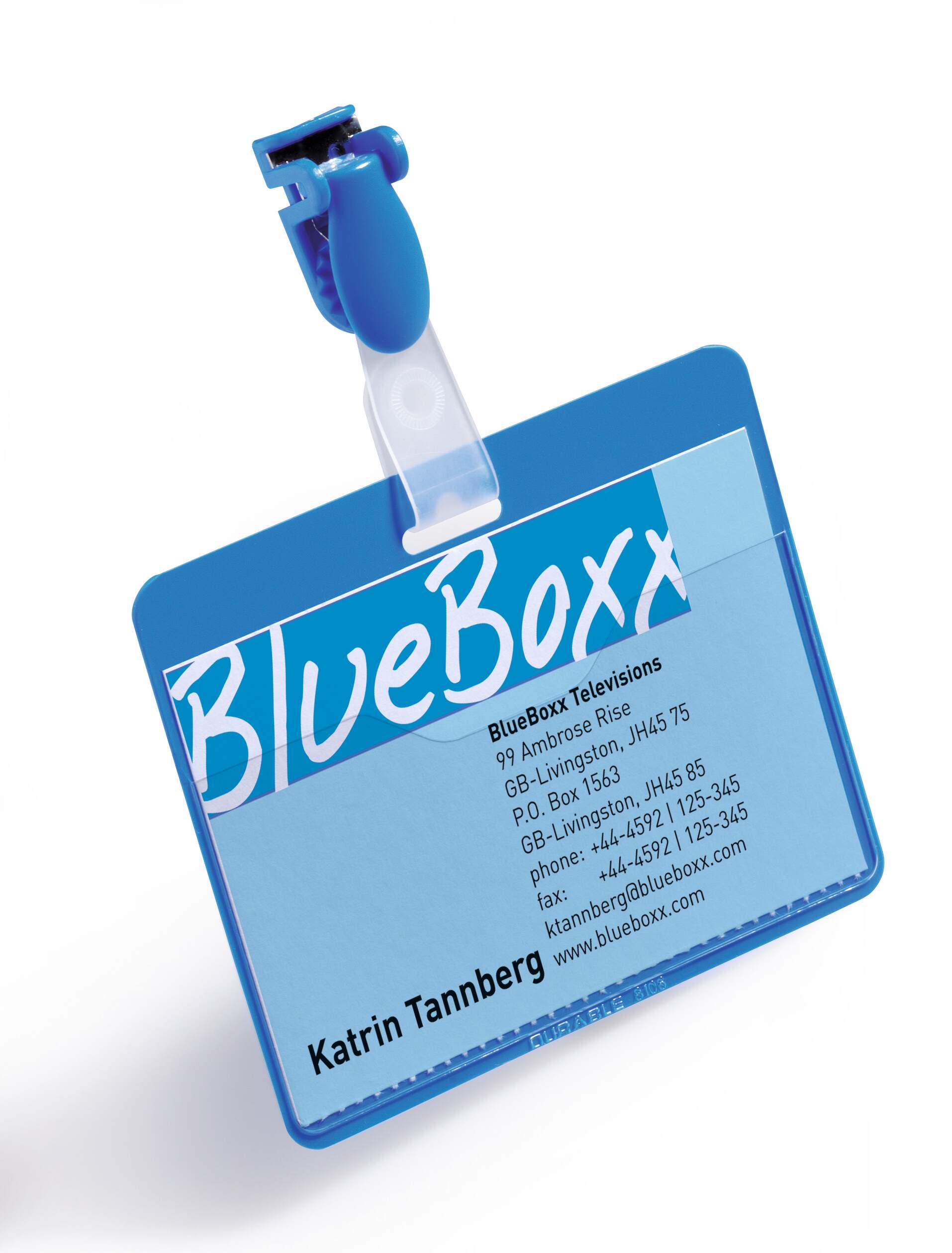 25 atviri mėlynos spalvos laikikliai 60x90mm vardinėms kortelėms su besisukančiu segtuku 810606