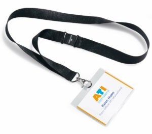 5 holders for 90x60mm name cards with textile strap 860001