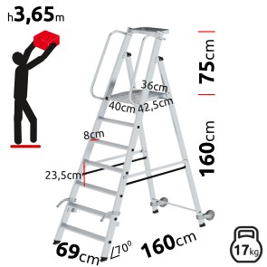 7-step folding MUNK ladder with large platform and wheels 051087