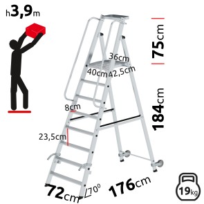 8-step folding MUNK ladder with large platform and wheels 051088