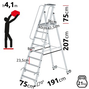 9-stufige klappbare MUNK-Leiter mit großer Plattform und Rädern 051089