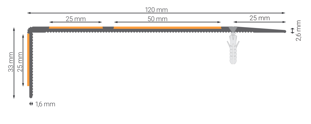 12cm neslidus aliuminio profilis laiptams