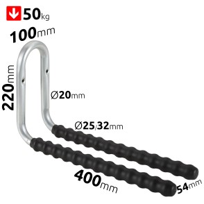 Double, rubber-coated 40cm long holder for tools and sports equipment F114G